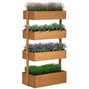 Vertical 4 Tier Raised Garden Bed, Wooden Planter Box, Self-Draining with Bed Liner for Indoor Outdoor Flowers, Vegetables and Herbs, Orange - Image 9