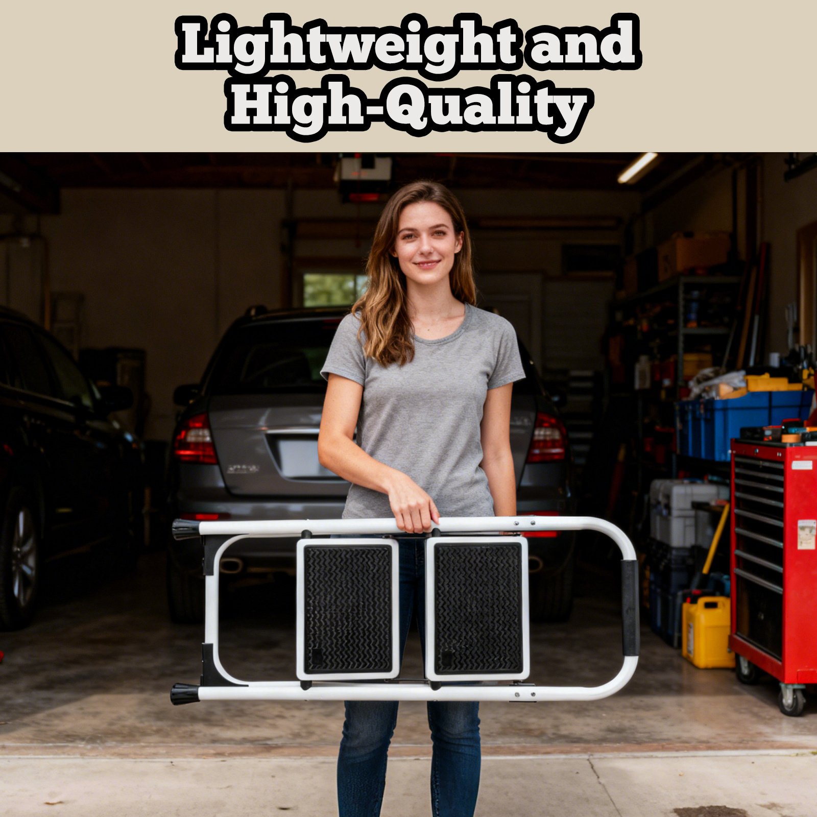 2 Step Folding Ladder Stool In White - Compact Design For Home Use - Image 2
