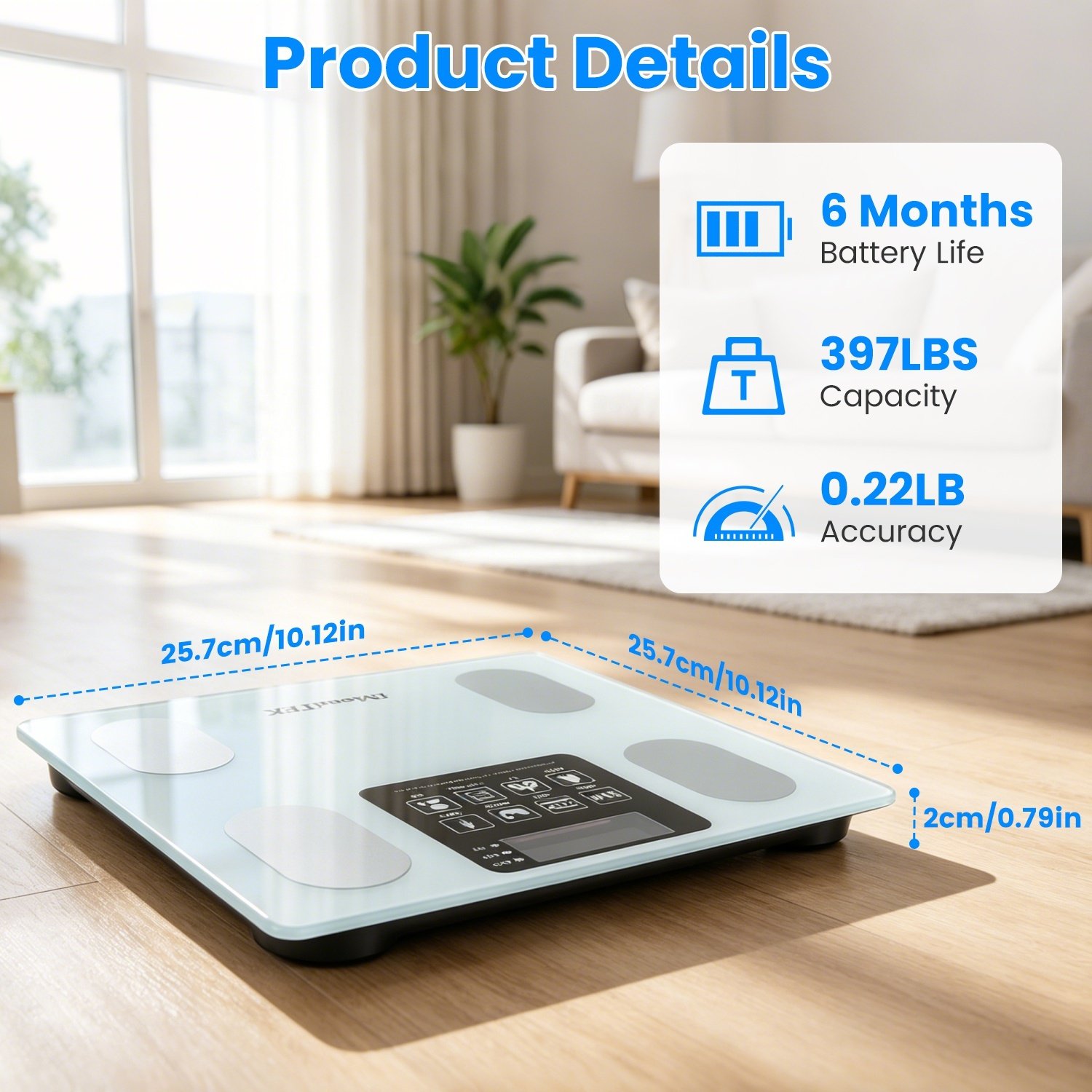 Smart Digital Scale For Body Weight High Accuracy BMI Weight Scale Full Body Composition Analysis Sync With APP 4mm Tempered Glass 397LBS Capacity LCD Display - Image 6