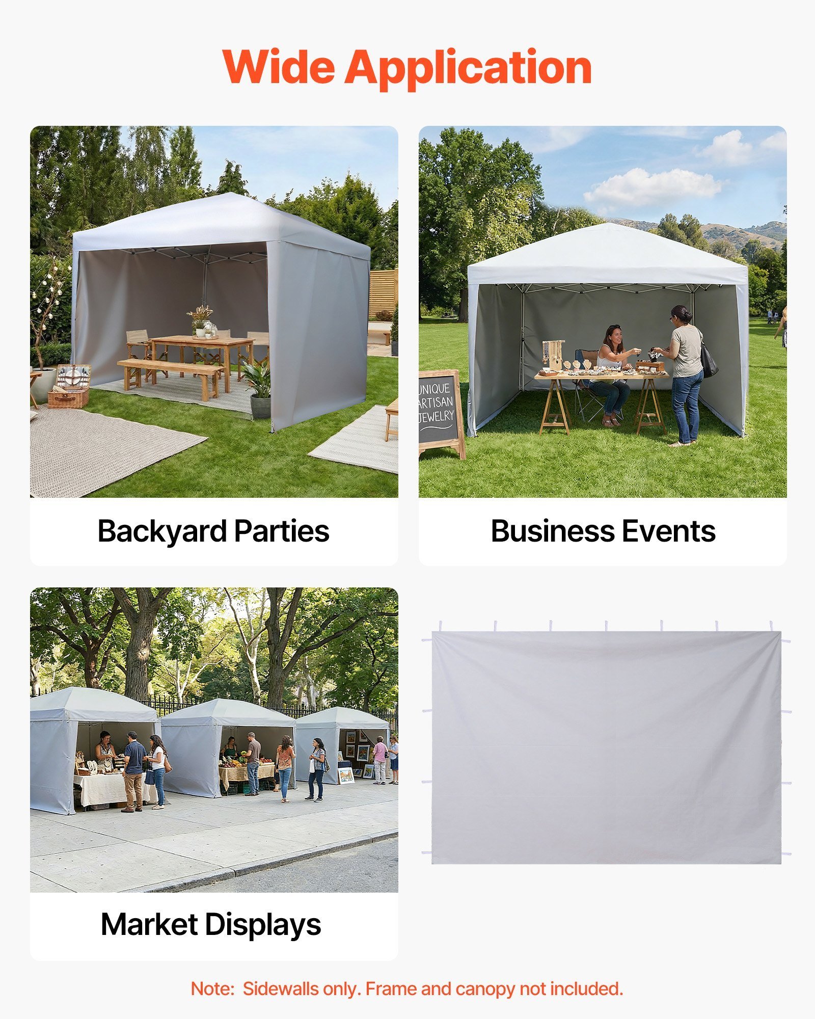 Canopy Sidewalls, Fit For 10 Ft Pop Up Canopy Tent, Tent Side Walls With Waterproof And Sunlight Protection Layer For Outdoor Event Tents, Vendor Booths, Camping, 3 Sidewalls Only, White - Image 1