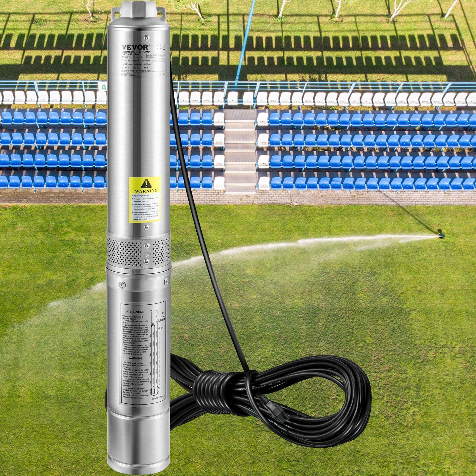 Deep Well Submersible Pump, 0.5HP 230V/60Hz, 28gpm 167ft Head, With 33ft Electric Cord, 4" Stainless Steel Water Pumps For Industrial, Irrigation And Home Use, IP68 Waterproof Grade - Image 6