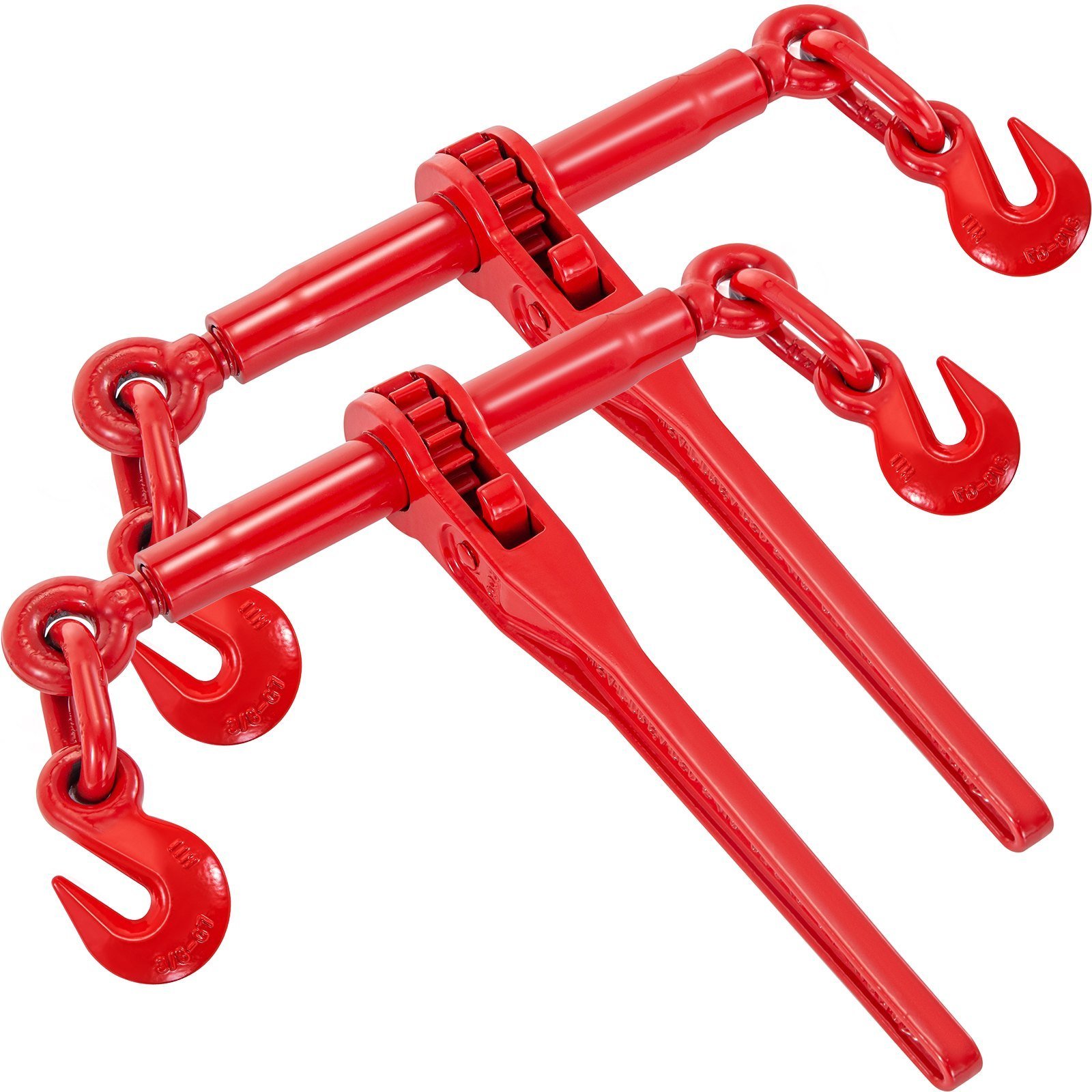 9215LBS 3/8' – 1/2' Ratchet Binders 9,215 LBS Secure Working Load, G70 Hooks And Adjustable Length, For Grade 70-80 Chains, Tie Down, Hauling, Towing, 2-Pack, Red - Image 1