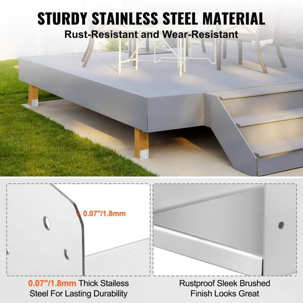 8'x 8' Post Base, 4Pcs Stainless Steel Adjustable Post Anchor Bracket(Internal 7.8 X 7.3'), Adjustable Post Base For Pavilion Deck Porch Handrail Railing Support Decorative Anchor Plate