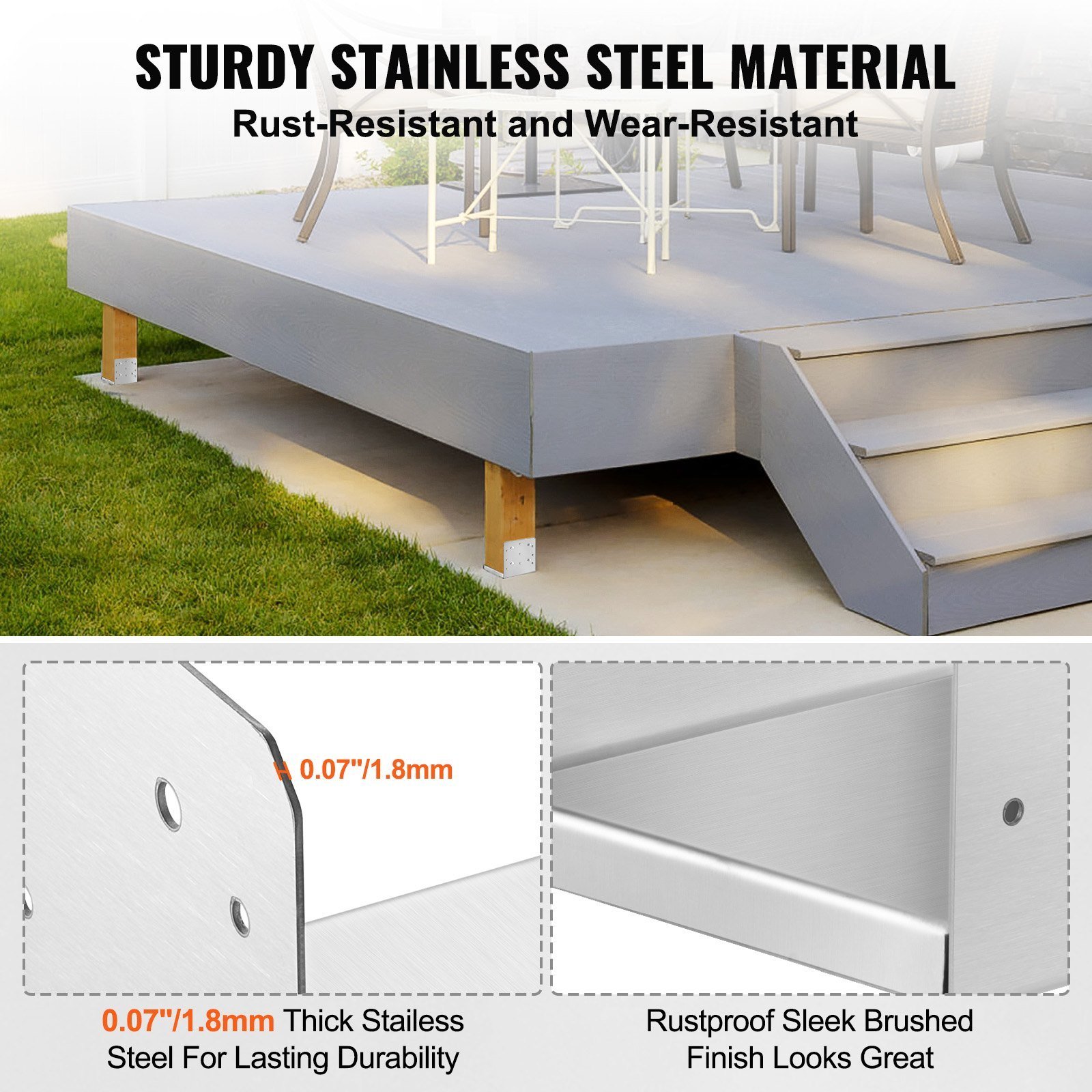 8'x 8' Post Base, 4Pcs Stainless Steel Adjustable Post Anchor Bracket(Internal 7.8 X 7.3'), Adjustable Post Base For Pavilion Deck Porch Handrail Railing Support Decorative Anchor Plate - Image 2