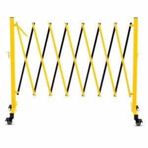 Metal Expandable Barricade, 11 Feet Retractable Fence Outdoor, Mobile Safety Barrier Gate, Easily Assembled Expanding Gate With Casters, Collapsible Accordion Barricade Gate Outdoor - Image 1