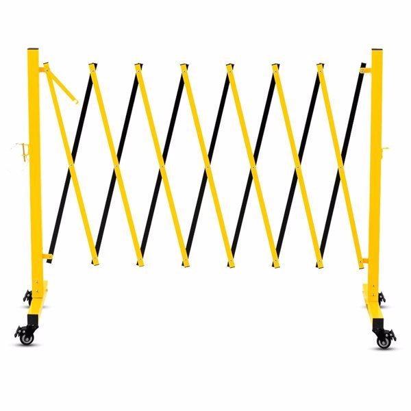 Metal Expandable Barricade, 11 Feet Retractable Fence Outdoor, Mobile Safety Barrier Gate, Easily Assembled Expanding Gate With Casters, Collapsible Accordion Barricade Gate Outdoor