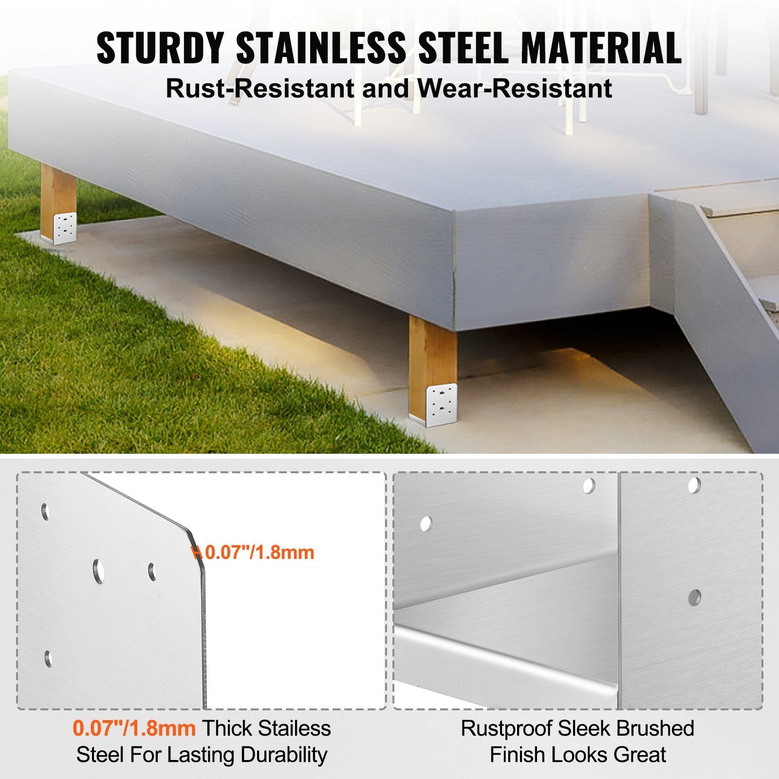 6'x 6' Post Base, 10Pcs Stainless Steel Adjustable Post Anchor Bracket(Internal 5.9 X 5.5'), Adjustable Post Base For Pavilion Deck Porch Handrail Railing Support Decorative Anchor Plate - Image 2
