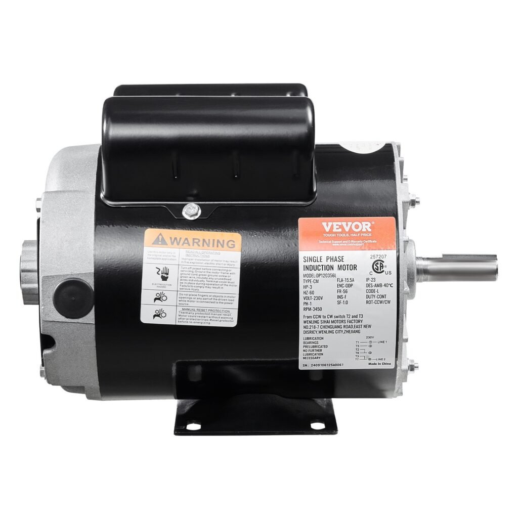 3HP Air Compressor Electric Motor 230V 15.5A 3450RPM 56 Frame CW/CCW Rotation (Factory Setting Is CCW)