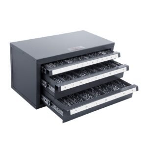 Drill Bit Dispenser Cabinet, Three-Drawer Drill Bit Organizer Cabinet For 1mm To 13mm, Steel Drill Dispenser Organizer Cabinet With Labels, Stackable Drill Dispenser For Drill Bit Storage - Image 1