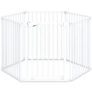 6-Panel Expandable Safety Gate (34.5"-154"), 270° Rotatable Baby/Pet Barrier For Fireplace Stairway Doorway-White - Image 6
