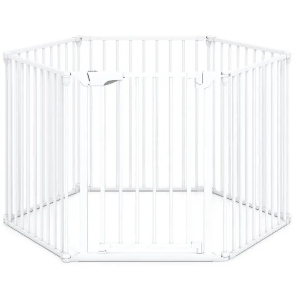 6-Panel Expandable Safety Gate (34.5"-154"), 270° Rotatable Baby/Pet Barrier For Fireplace Stairway Doorway-White