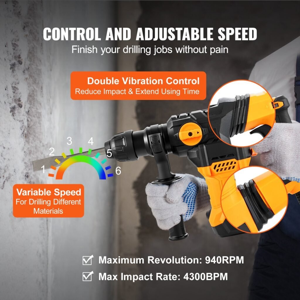 Rotary Hammer Drill Corded Drills 1-1'4' 4 Modes SDS-Plus Chipping Hammers