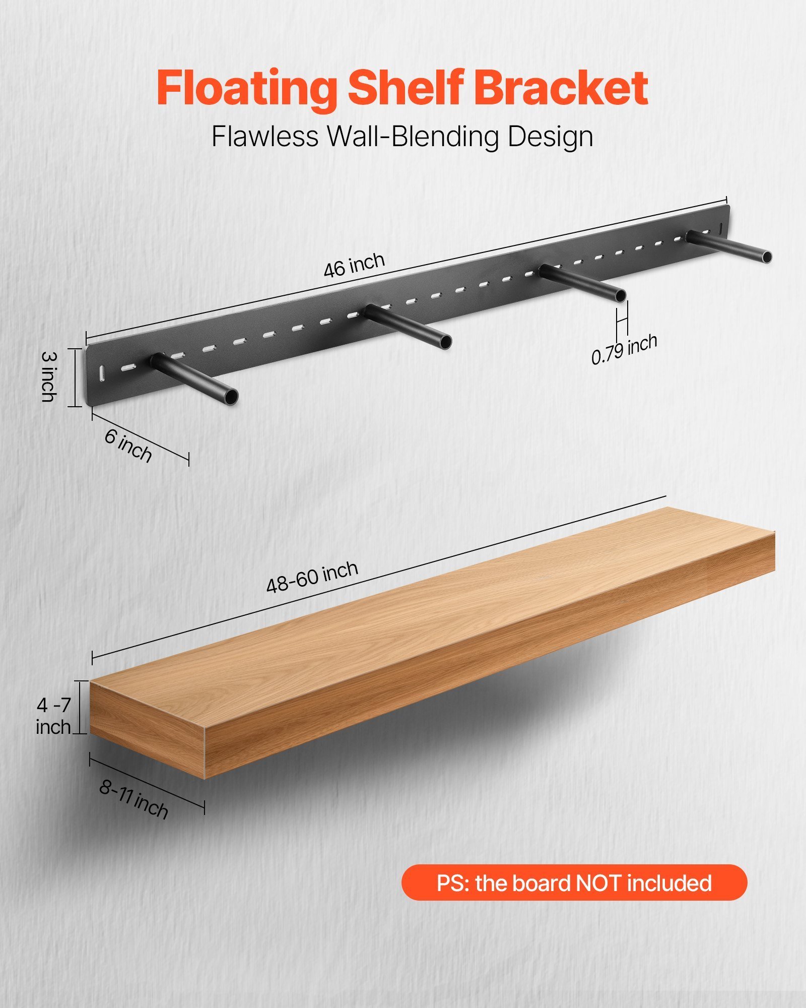 1 Pack Shelf Bracket 46 Inch / 1168.4 Mm Heavy Duty Floating Shelf Bracket - Image 3