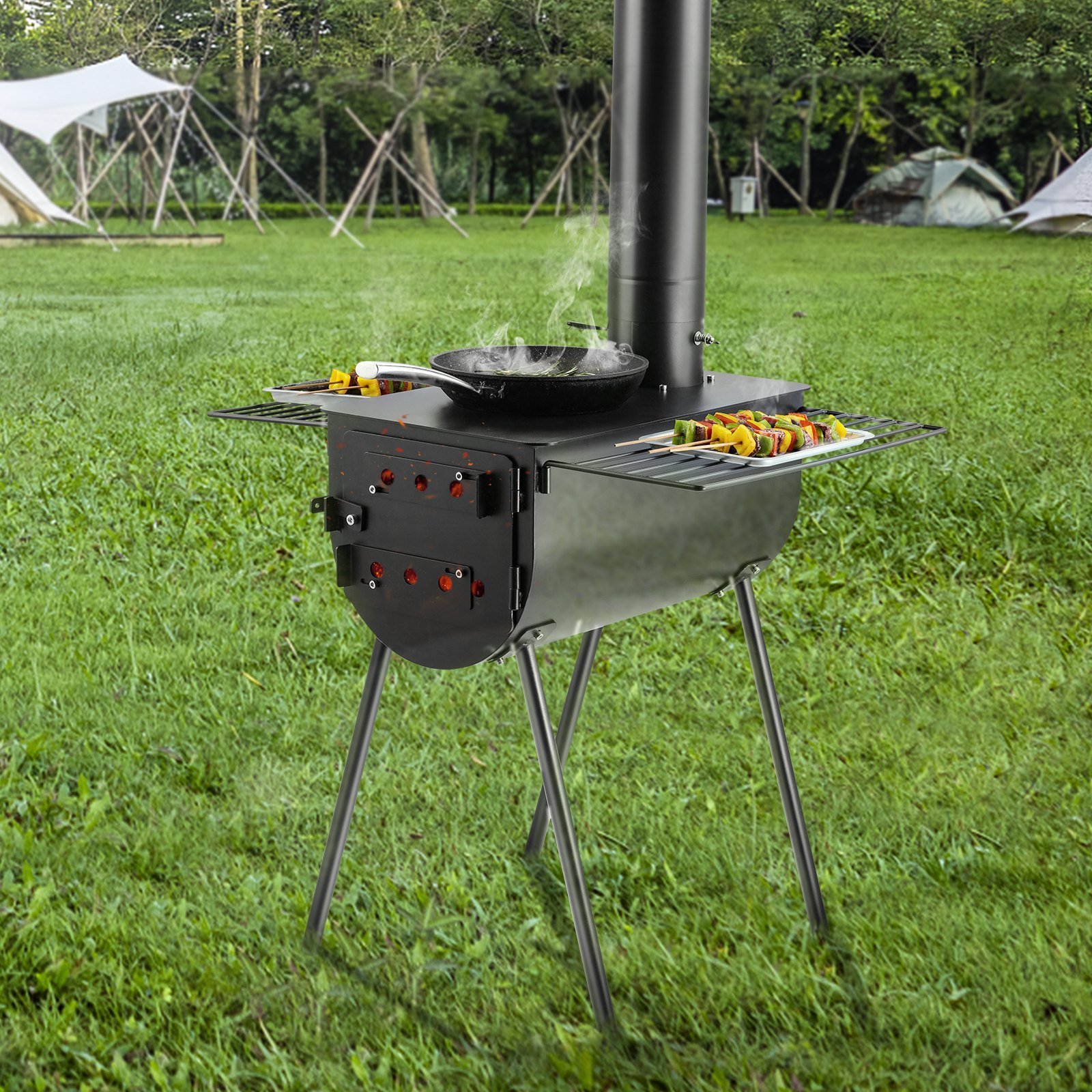 Wood Stove, 118 Inch, Alloy Steel Camping Tent Stove, Portable Wood Burning Stove With Chimney Pipes & Gloves, 3000in³Firebox Hot Tent Stove For Outdoor Cooking And Heating With 8 Pipes - Image 6