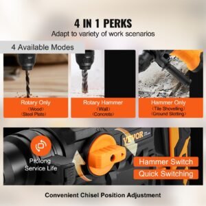 Rotary Hammer Drill Corded Drills 1-1'4' 4 Modes SDS-Plus Chipping Hammers - Image 4
