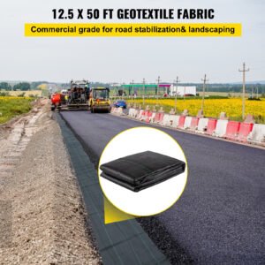 VEVOR Geotextile Fabric, 12.5 X 50 Ft 3.5oz Woven PP Driveway Drain Cloth W 600lbs Tensile Strength, Heavy Duty Underlayment For Soil Stabilization, Landscaping, Weed Barrier, 12.5FT50FT-3.5OZ, Black - Image 10