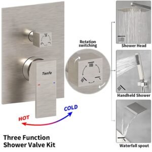 Male NPT Brushed Nickel Shower System, 12 Inch Shower Fixtures Rain Shower Head With Handheld Shower Spray, Wall Mount[Unable Ship Weekends, TK/TEMU Only For Pickup] - Image 5
