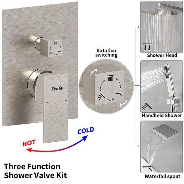 Male NPT Brushed Nickel Shower System, 12 Inch Shower Fixtures Rain Shower Head With Handheld Shower Spray, Wall Mount[Unable Ship Weekends, TK/TEMU Only For Pickup]