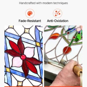 Stained Glass Window Panel, 17 X 29 In, Tiffany Style Hanging Transom Window Panel With Chain, Large Vertical Rectangle Stain Glass, Vintage Traditional Art Handcrafts For Kitchen Home Decor - Image 2