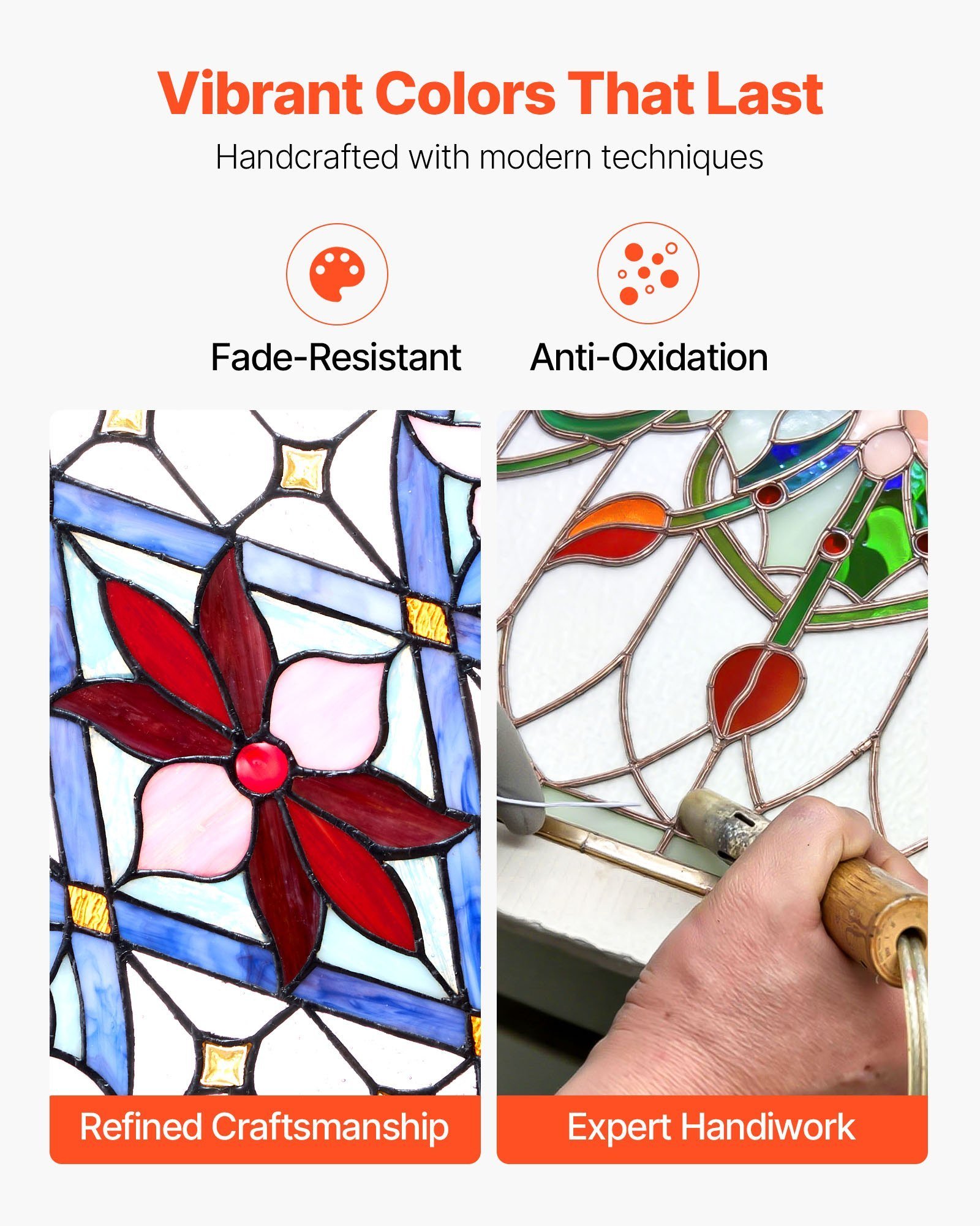 Stained Glass Window Panel, 17 X 29 In, Tiffany Style Hanging Transom Window Panel With Chain, Large Vertical Rectangle Stain Glass, Vintage Traditional Art Handcrafts For Kitchen Home Decor - Image 2