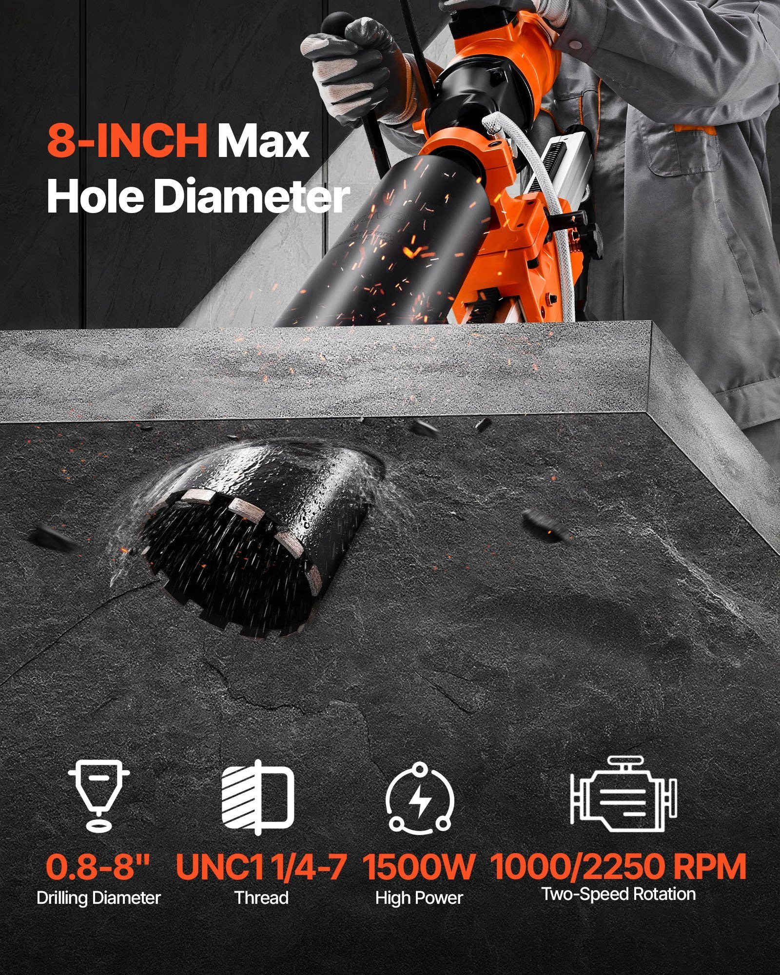 Diamond Core Drill Machine Handheld And Stand Concrete Core Drill Rig 8 In - Image 4