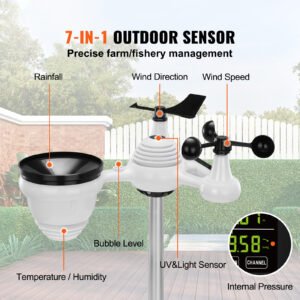VEVOR 7-in-1 Wireless Weather Station, 7.5 In Large Color Display, Digital Home Weather Station Indoor Outdoor, For Temperature Humidity Wind Speed,Direction Rain UV, With Forecast Data, Alarm, Alerts - Image 3