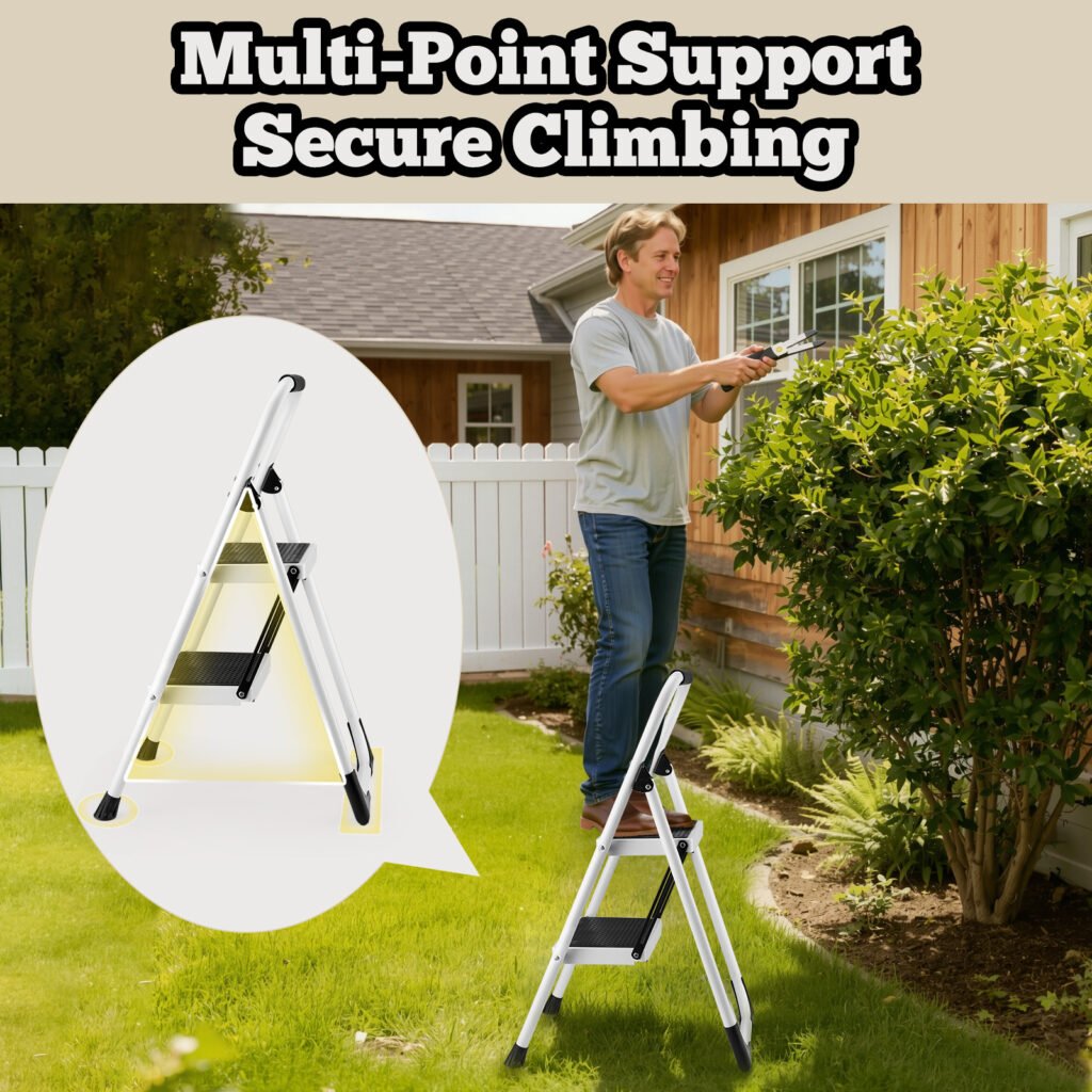 2 Step Folding Ladder Stool In White - Compact Design For Home Use