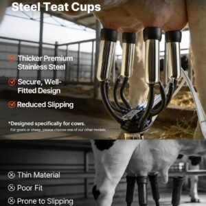 Electric Cow Milking Machine, 6.6 Gal / 25 L 304 Stainless Steel Bucket, Food-Grade Teat Cups And Silicone Hose, Strong Suction, Vacuum Pulsation, Electric Milker Machine With Wheels For Cow - Image 5
