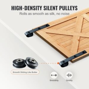 8FT Sliding Barn Door Hardware Kit, 330LBS Loading Heavy Duty Barn Door Track Kit For Single Door, Fit 3.7-4.3FT Wide And 1.3"-1.8" Thick Door Panel, With Smooth & Silent Pulley (J Shape) - Image 3