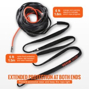 Synthetic Winch Rope, 1/2 Inch X 92 Feet 32,000 Lbs Synthetic Winch Line Cable Rope With Protective Sleeve + Forged Winch Hook + Pull Strap, Universal Fit For SUV, Large Off-Road Vehicle, Truck - Image 2
