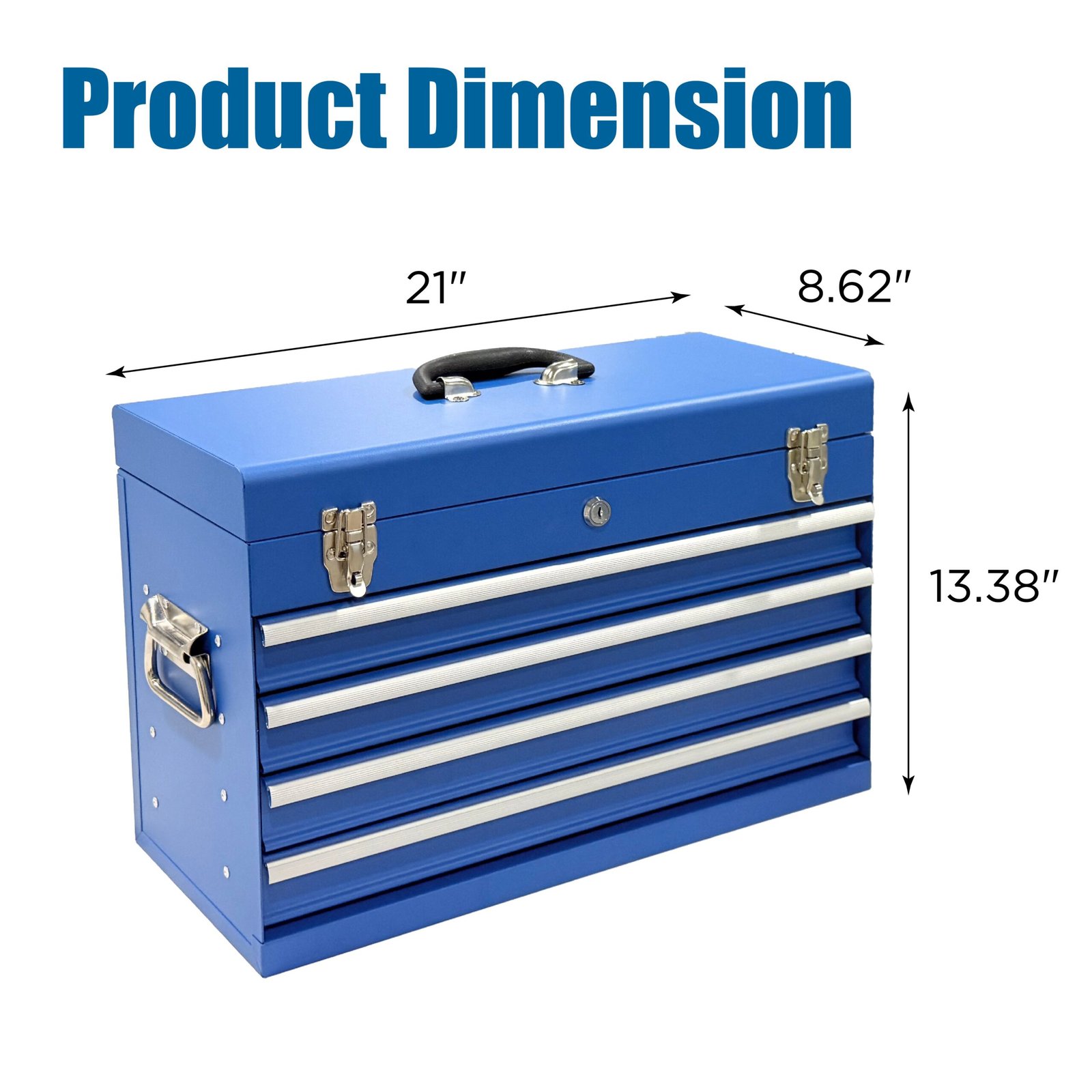 Heavy Duty Metal Tool Box, 21-inch, Portable Metal Tool Box With 4 Drawers, Small Tool Chest With EVA Liners, Ball Bearing Slide Drawers Locking & Powder Coated Finish, Multi-Function Tool Organizer - Image 6