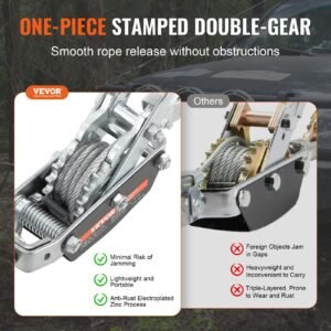Come Along Winch, 5 Ton (11,023 Lbs) Pulling Capacity, 11.5 Ft Steel Cable, 3 Hooks, Heavy Duty Ratchet Power Puller Tool With Dual Gears, Automotive Hoist Cable Puller Ideal For Vehicle Rescue - Image 3