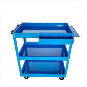 Upgrade 3-Tier Rolling Tool Cart With Lockable Wheels, Heavy Duty Steel Utility Cart, Kitchen Cart Organizer, Workshop Rolling Serving Cart For Garage, Warehouse, Blue - Image 1