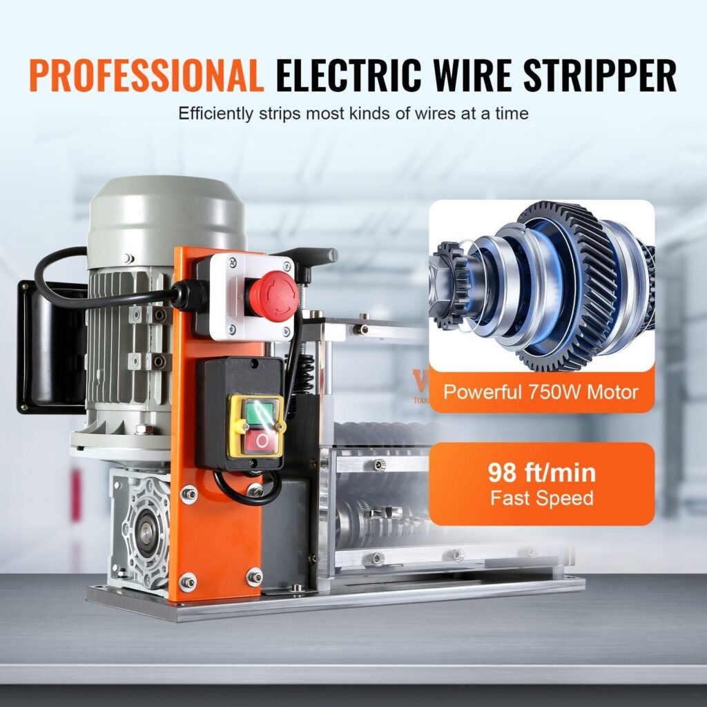 Automatic Wire Stripping Machine, 0.06'-1.26' Electric Motorized Cable Stripper, 750 W, 98 Ft Min Wire Peeler With Visible Stripping Depth Reference, 10 Channels For Scrap Copper Recycling