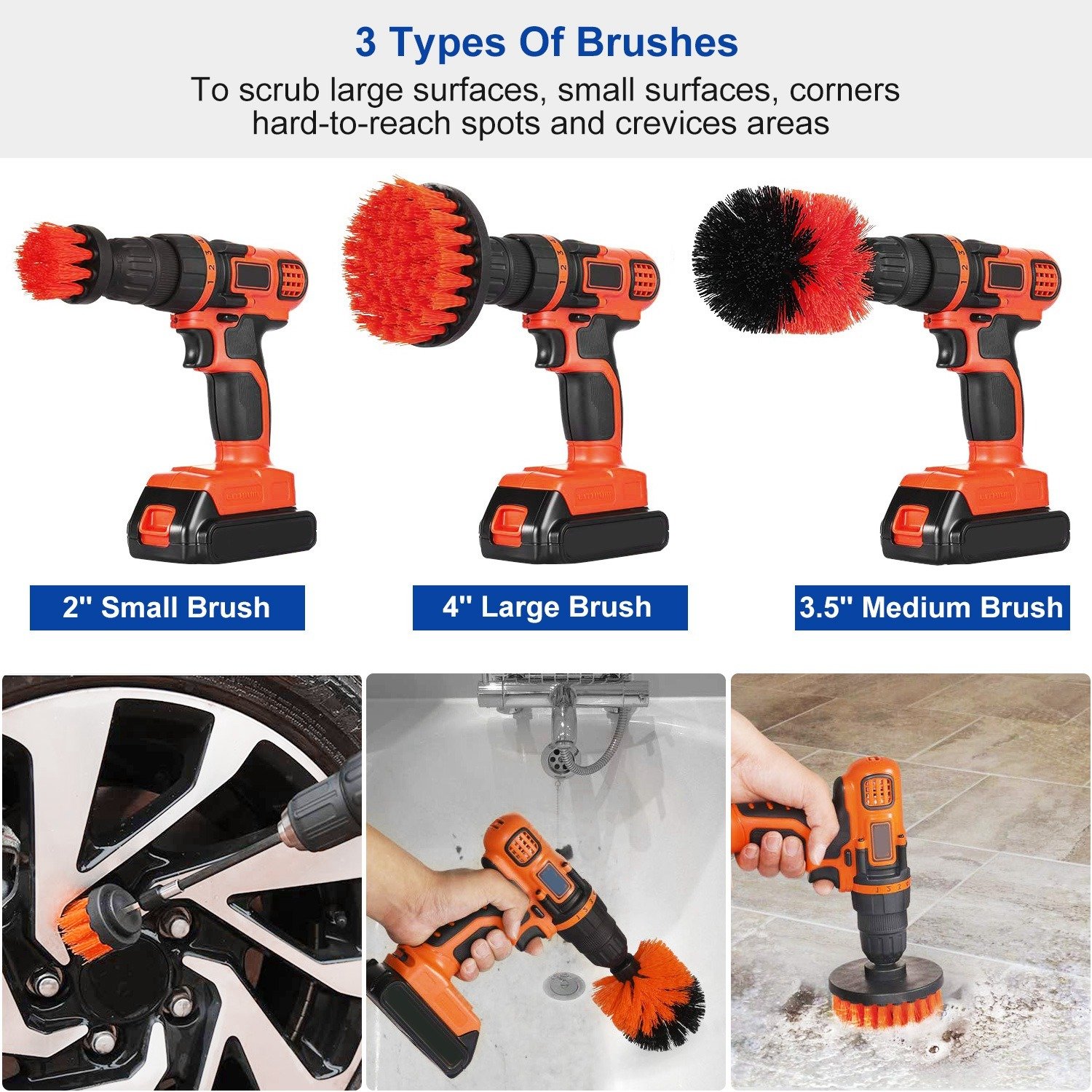 3Pcs Per Set Drill Brush Power Scrubber Cleaning Brush For Car Carpet Wall Tile Tub Cleaner Combo Brush Only - Image 7
