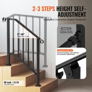 2-3 Step Handrails For Outdoor For Seniors Porch Deck Black Retro Arch - Image 3