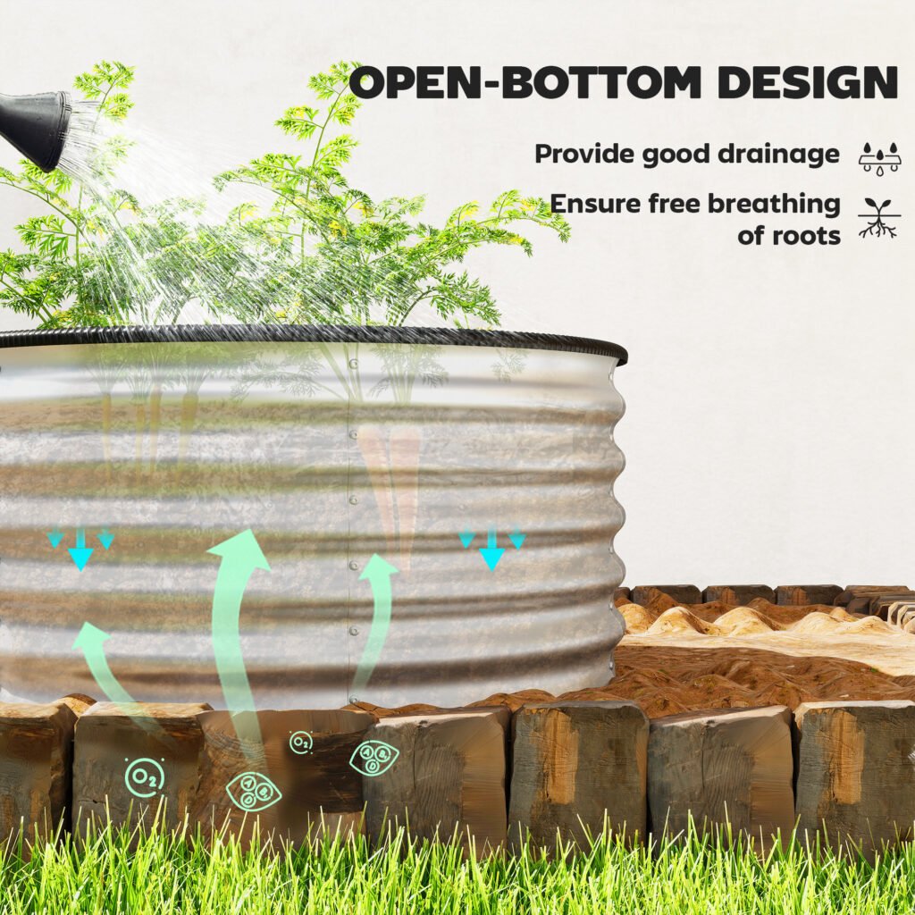 Set of 2 Raised Garden Bed, Metal Planter Box with Safety Edging, Easy-to-assemble Stock Tank 3x3x1.4 Silver