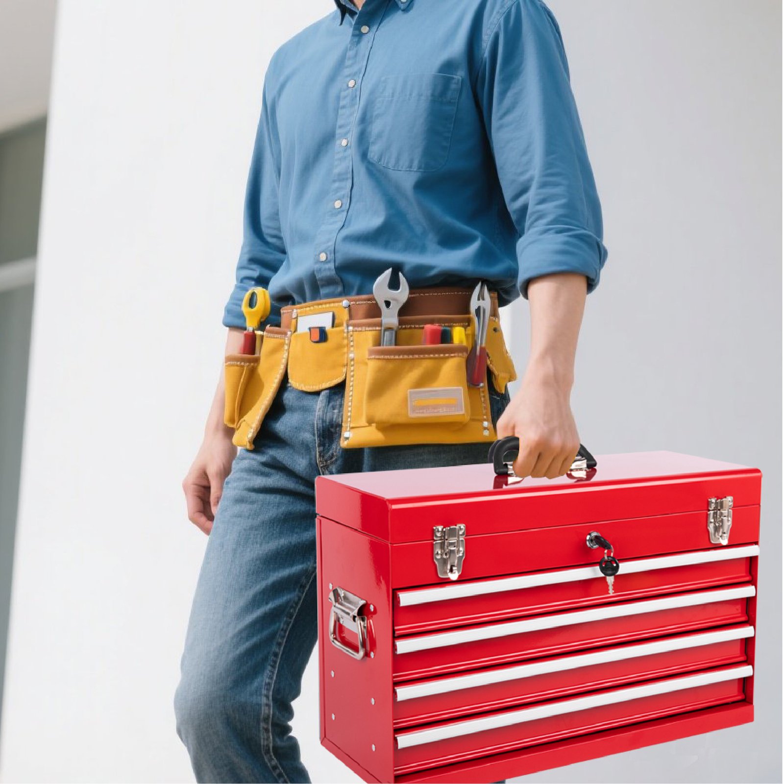 Heavy Duty Metal Tool Box, 21-inch, Portable Metal Tool Box With 4 Drawers, Small Tool Chest With EVA Liners, Ball Bearing Slide Drawers Locking & Powder Coated Finish, Multi-Function Tool Organizer - Image 3