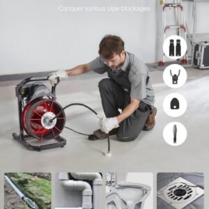 Drain Cleaner Machine 75 FT X 1/2 Inch, Sewer Snake Auger Manual Feed With 4 Cutters & Air-activated Foot Switch For 2" To 6" Pipes - Image 2