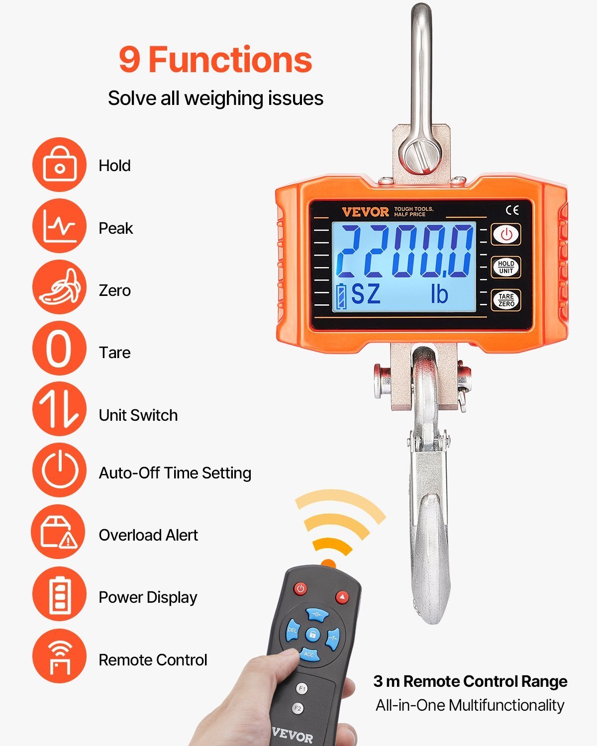 Digital Crane Scale Industrial Hanging Scale 2200 Lbs/1000 Kg Heavy Duty Scale - Image 4