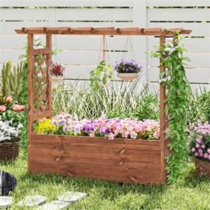 Natural Pine Wood Raised Garden Bed, 100% Solid Pine Construction & Hanging Roof Design - Image 1