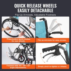 Wheelchair Aluminum Alloy Ultra-Lightweight 18-In Wide Seat 250lbs - Image 4