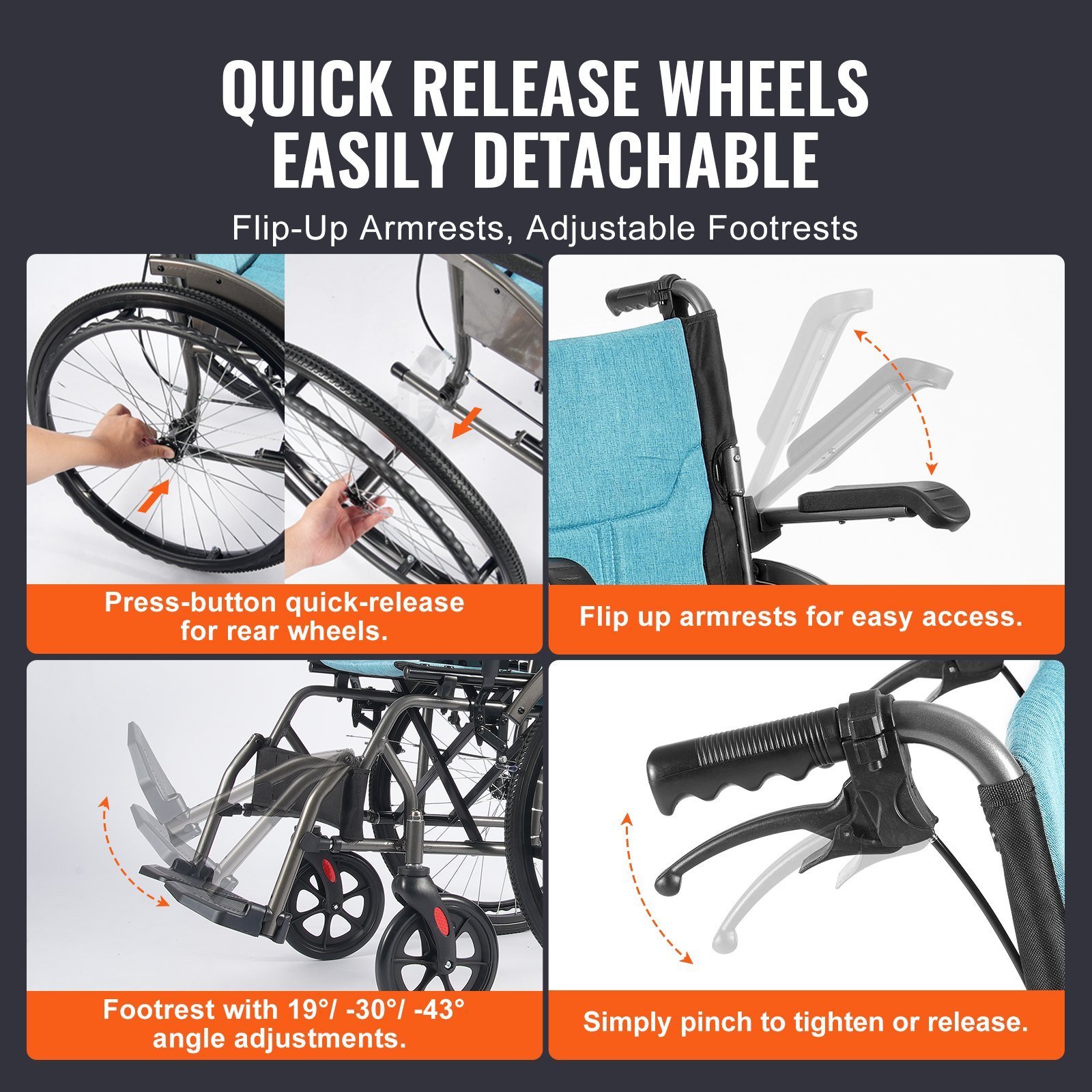 Wheelchair Aluminum Alloy Ultra-Lightweight 18-In Wide Seat 250lbs - Image 4