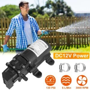 12V Water With 2 Hose Clamps 130PSI Self Priming Sprayer 70W Electric Diaphragm Water 6L Min For RV Camper Marine Boat - Image 1