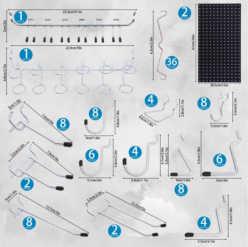 108-Piece Black Wall Management Kit, Including Pegboard And Hooks In Multiple Sizes, Ideal For Organizing Garages, Workshops, And Storage Rooms