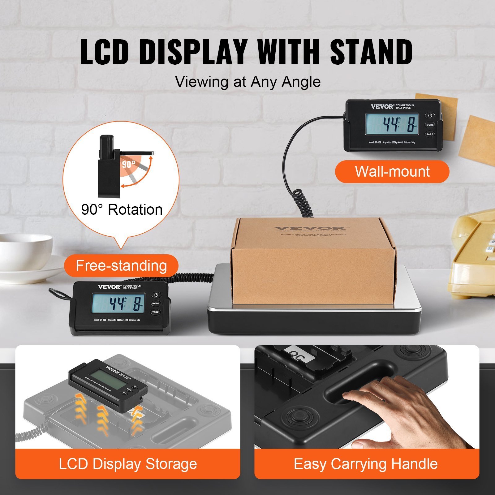 Digital Shipping Scale, 440 Lbs X 1.7 Oz. Heavy Duty Postal Scale With Timer, Tare Function, HD LCD Screen Portable Package Scale For Luggage, Home, Post Office, AC/DC Powered, FCC Listed - Image 3