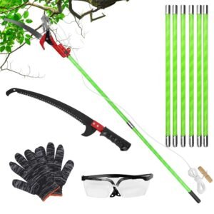 2 In 1 Extra Long Manual Pole Saw 8.23-15.12FT Extendable Tree Pruner For High Branches With Pruner Scissors 2 Double-hooked Saw Blades Goggles Gloves - Image 7