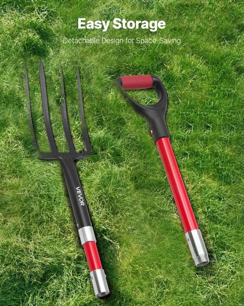 4 Tines Garden Fork Fiberglass Handle 45 In Digging Spading Pitchfork Heavy Duty