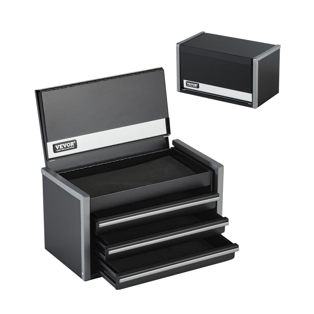 Tool Box 8.6-inch Portable Metal Tool Box With 3 Drawers Tool Organizer Black