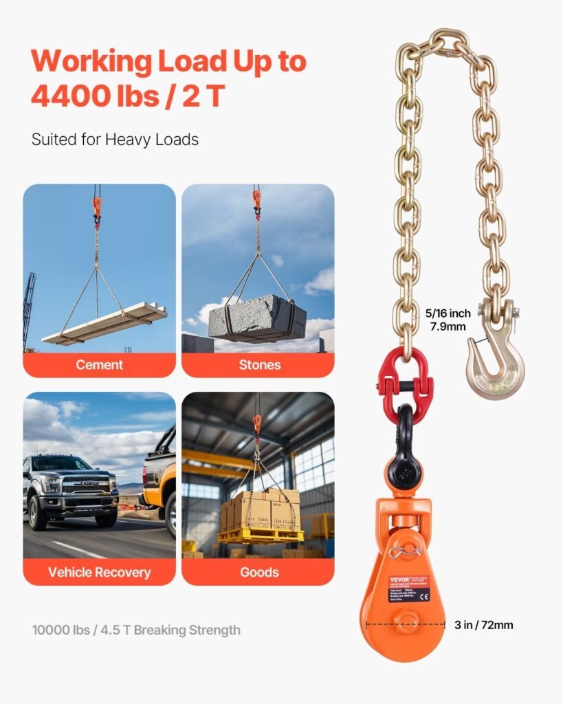 2 Ton 3' Snatch Block With Chain Flatbed Tow Truck Rollback Car Carrier Cable